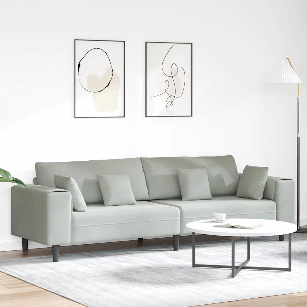vidaXL Sofa mit Kissen Hellgrau 250 x 77 x 76 cm Samt