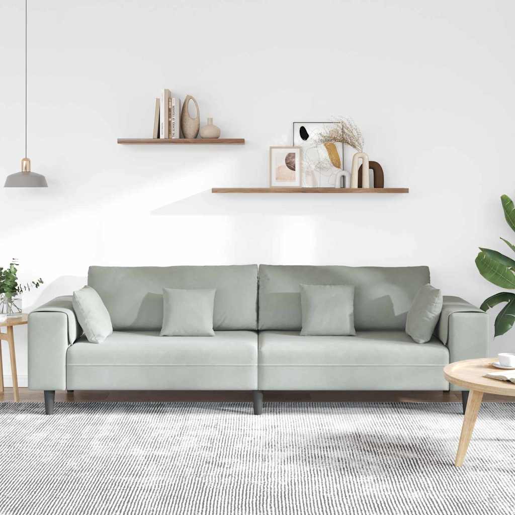 vidaXL Sofa mit Kissen Hellgrau 250 x 77 x 76 cm Samt