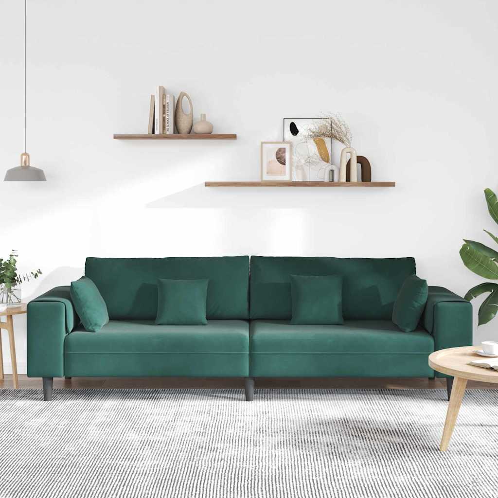 vidaXL Sofa mit Kissen Dunkelgrün 250 x 77 x 76 cm Samt