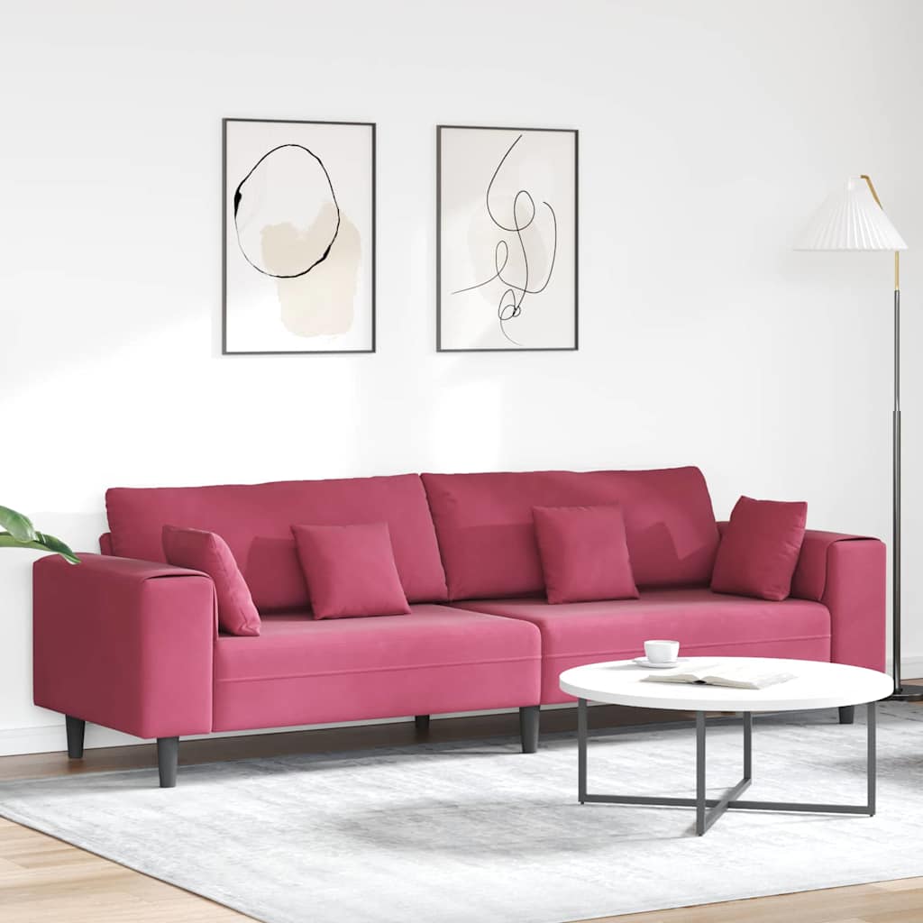 vidaXL Sofa mit Kissen Weinrot 250 x 77 x 76 cm Samt