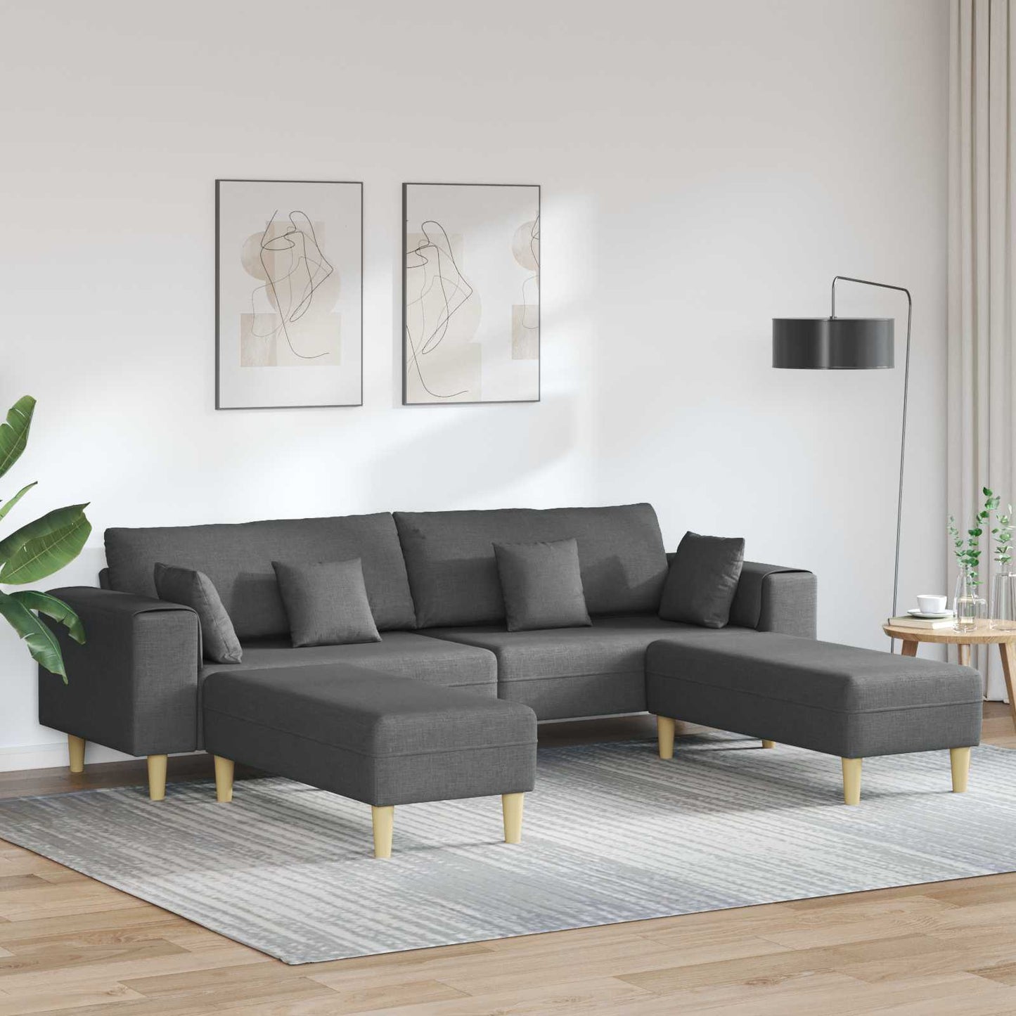 Sofa mit Kissen 3 pcs Dunkelgrau Stoff