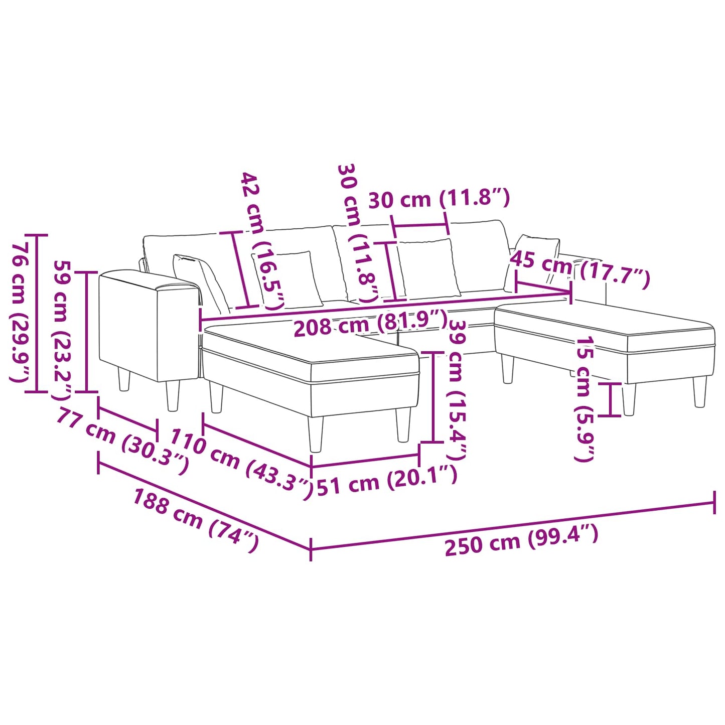 vidaXL Sofa mit Kissen 3 pcs Blau Stoff