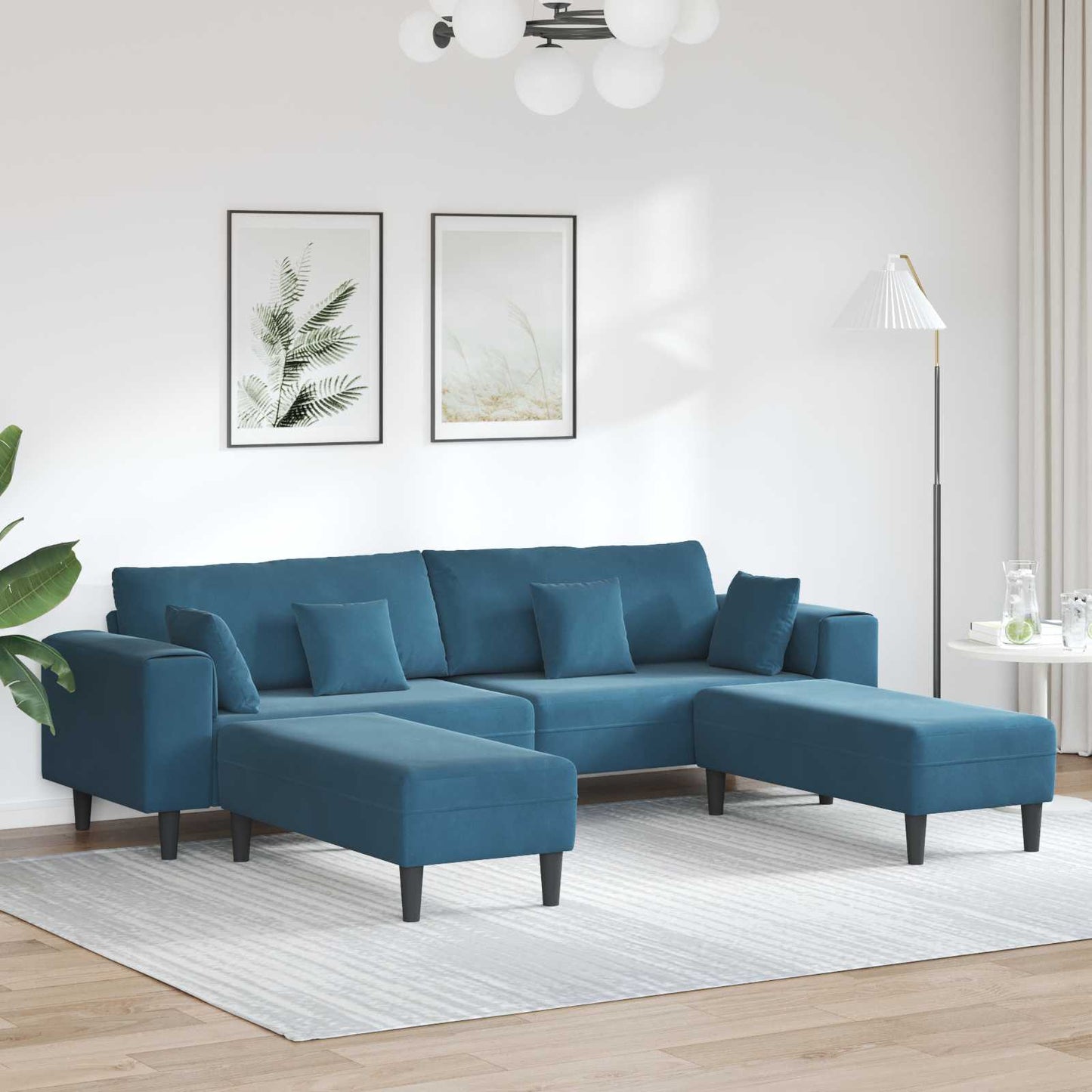 Sofa mit Kissen 3 pcs Blau Samt