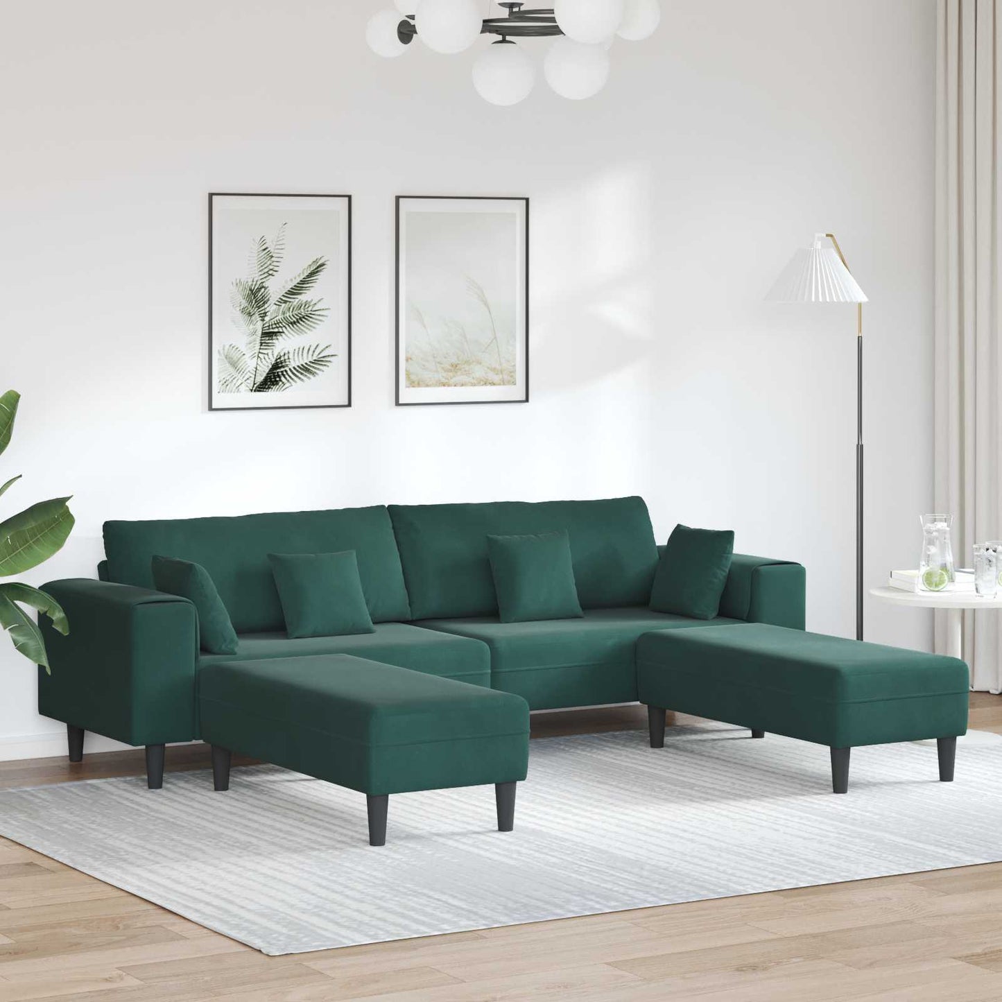 vidaXL Sofa mit Kissen 3 pcs Dunkelgrün Samt