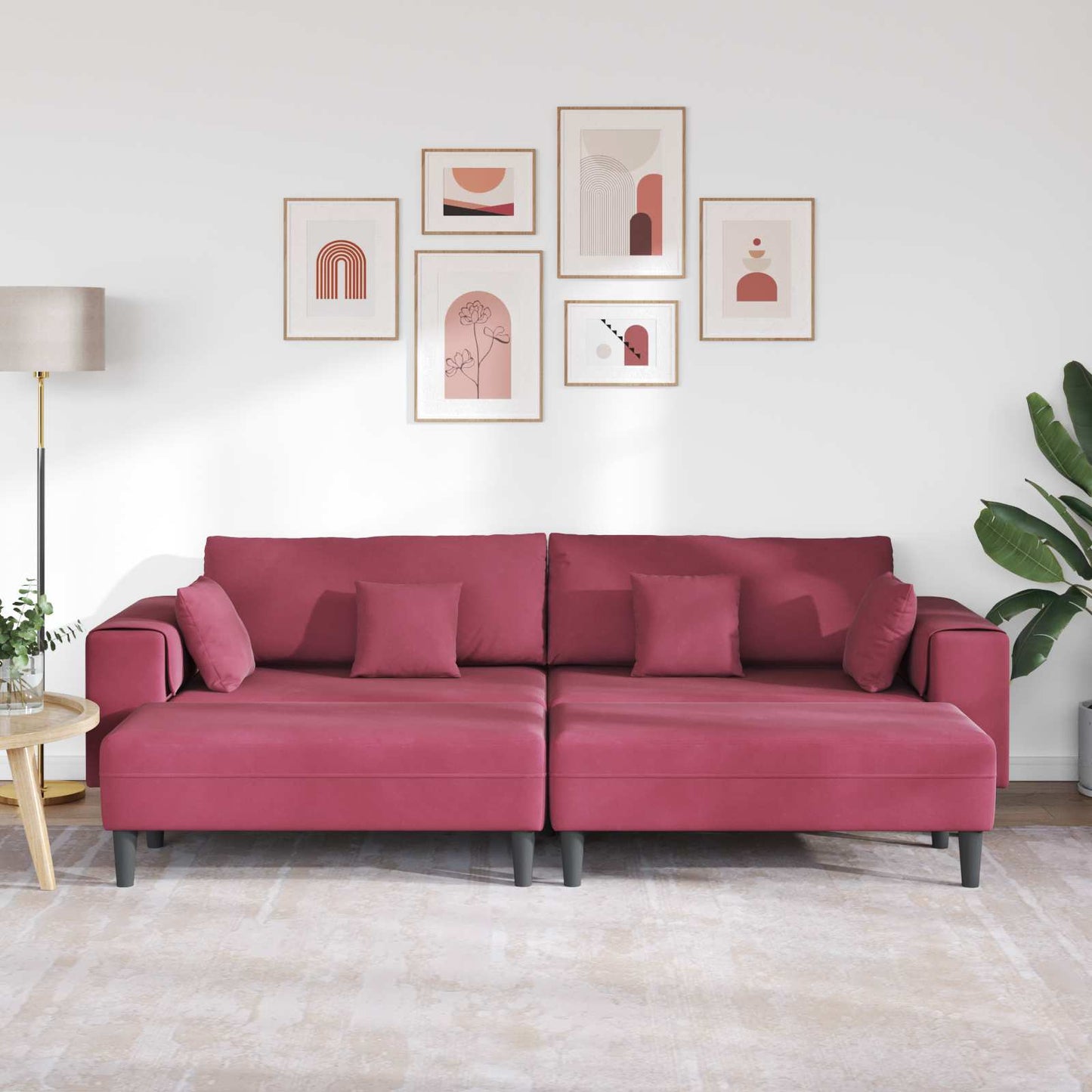 vidaXL Sofa mit Kissen 3 pcs Weinrot Samt