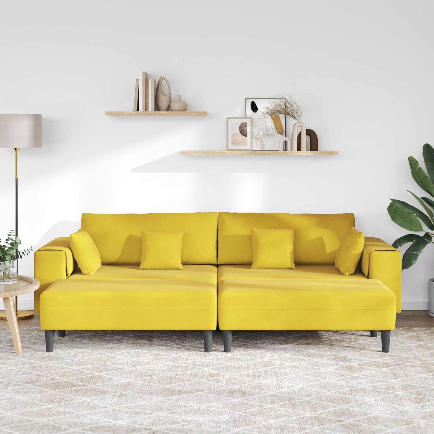 vidaXL Sofa mit Kissen 3 pcs Gelb Samt