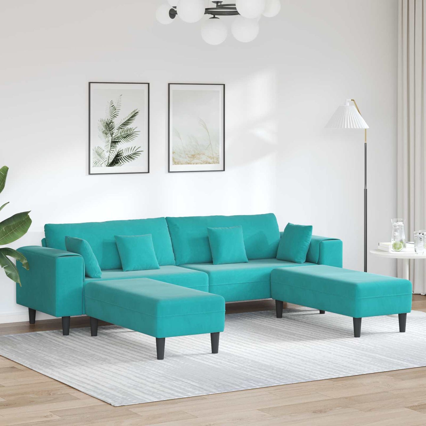 Sofa mit Kissen 3 pcs Türkis Samt