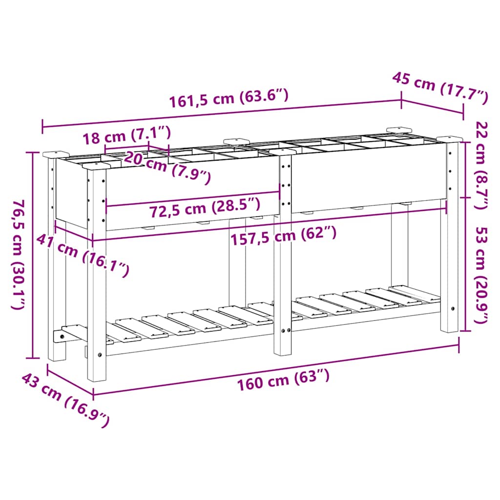 vidaXL Garten-Pflanzgefäß mit Regal Beige 161,5 x 45 x 76,5 cm