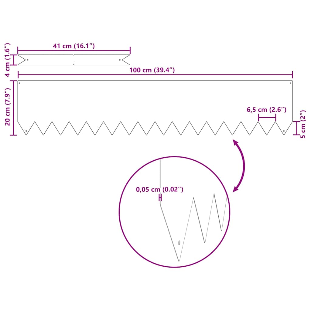 Raseneinfassung 50 pcs Silber 100 x 0,05 x 20 cm