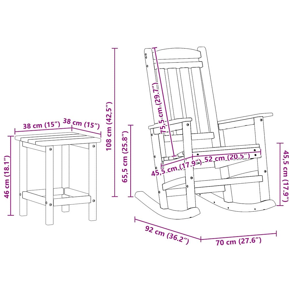 vidaXL Ensemble de 3 chaises à bascule de jardin Gris clair 38 x 38 x 46 cm