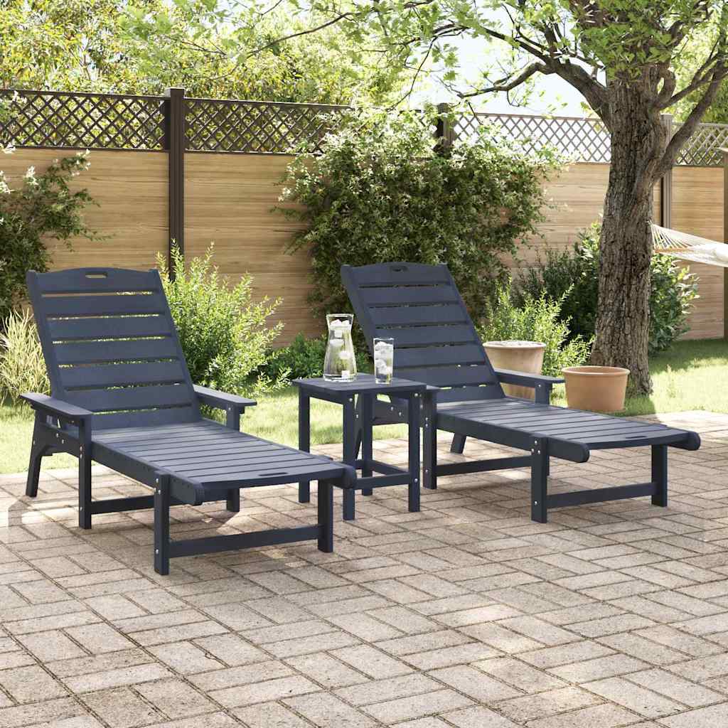 Sonnenliege 3 pcs Marineblau Polyethylen