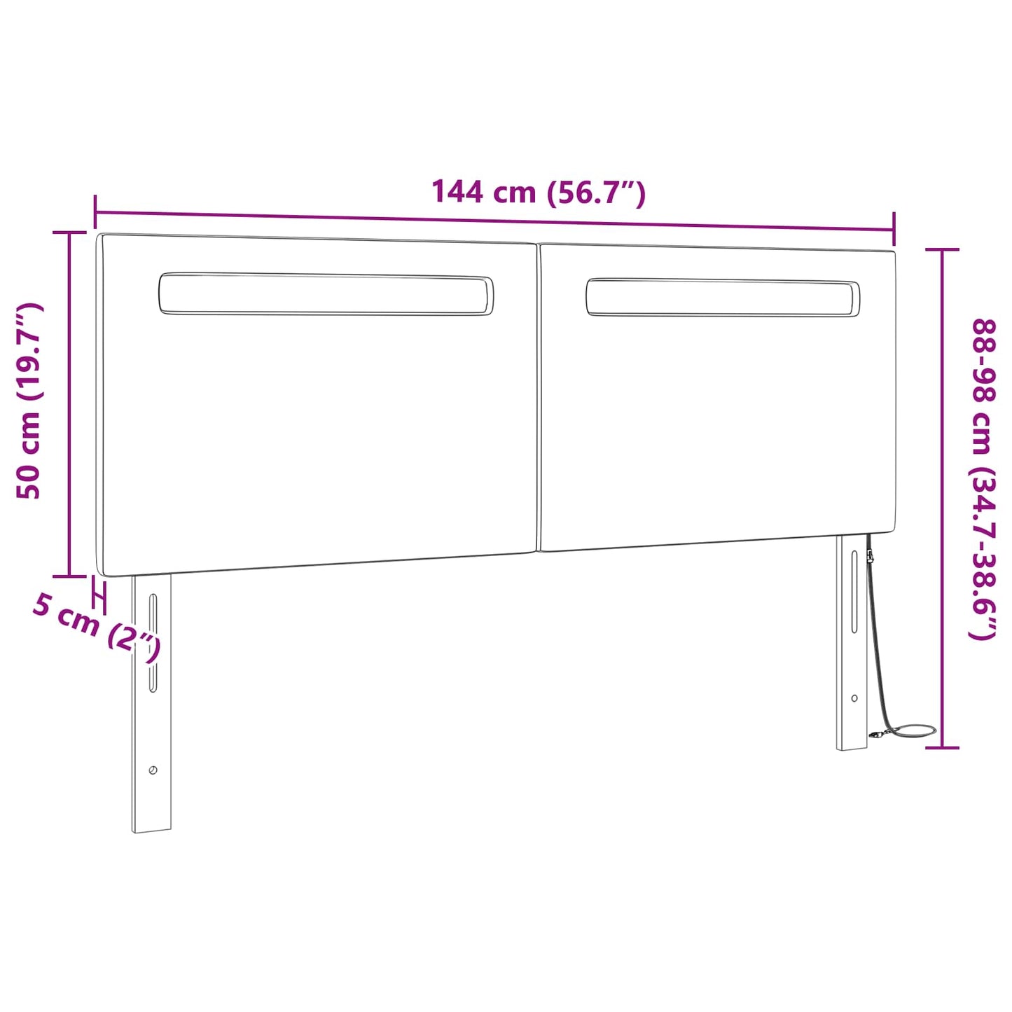 LED Kopfteil Schwarz 144 cm Kunstleder