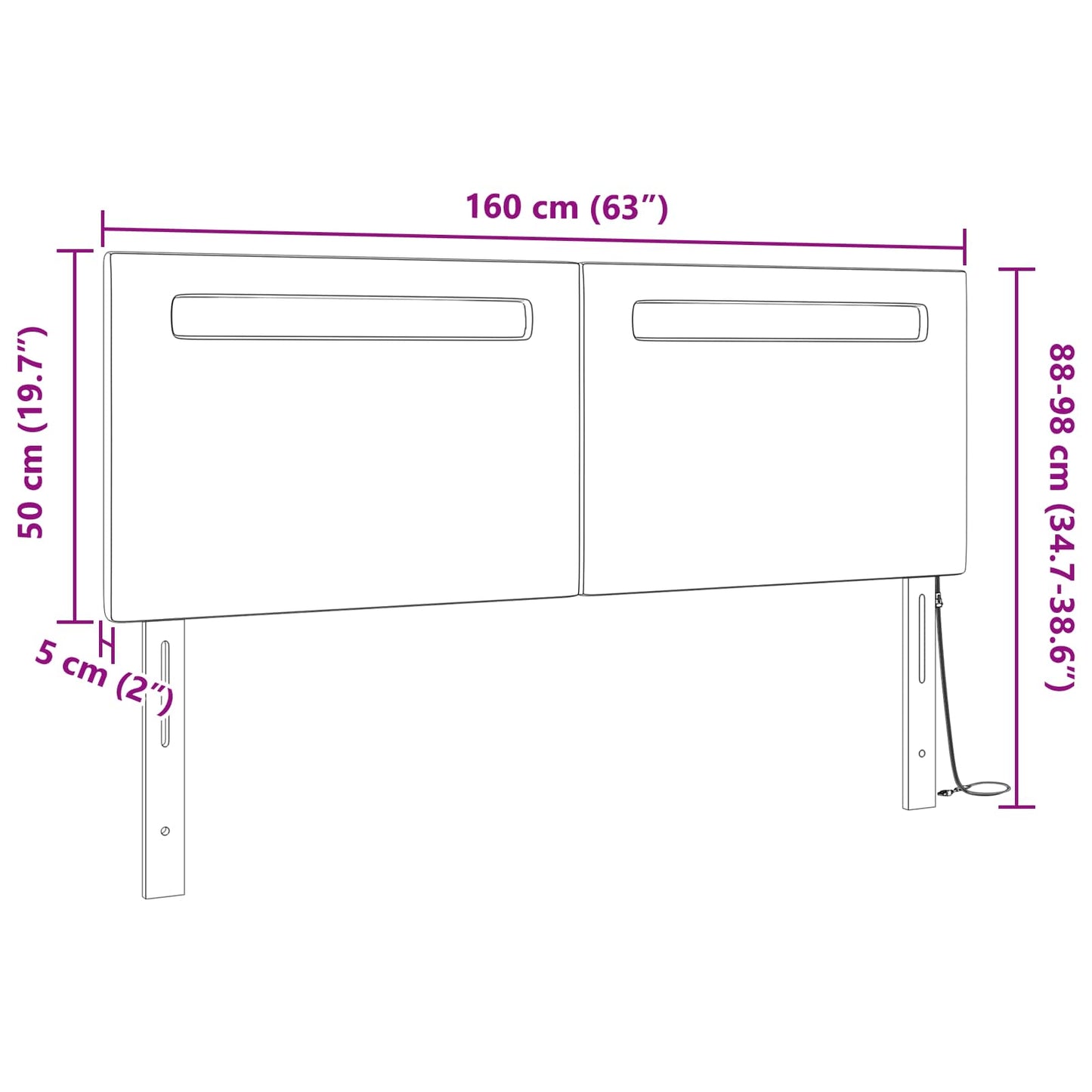 vidaXL LED Kopfteil Grau 160 cm Kunstleder