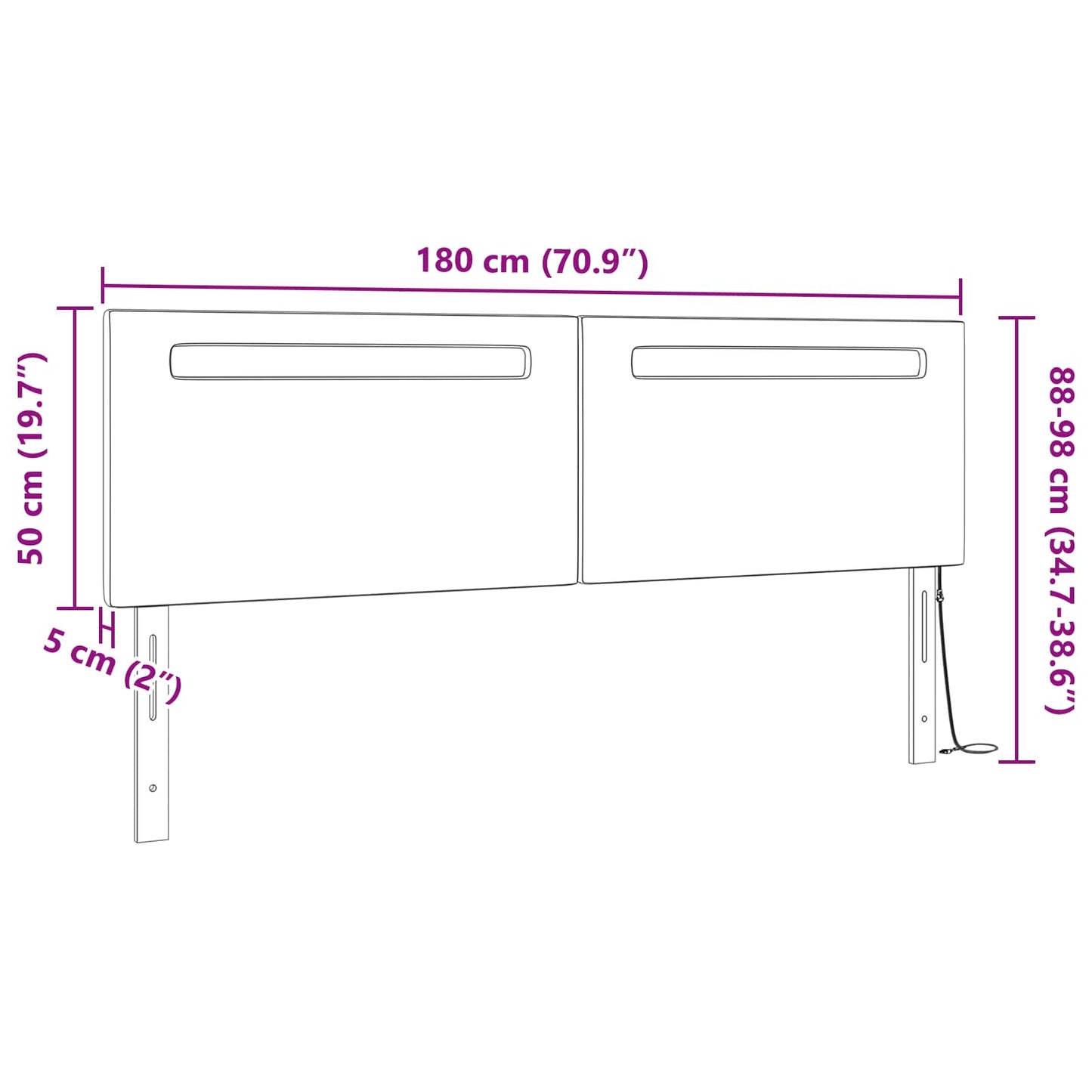 vidaXL LED Kopfteil Schwarz 180 cm Kunstleder