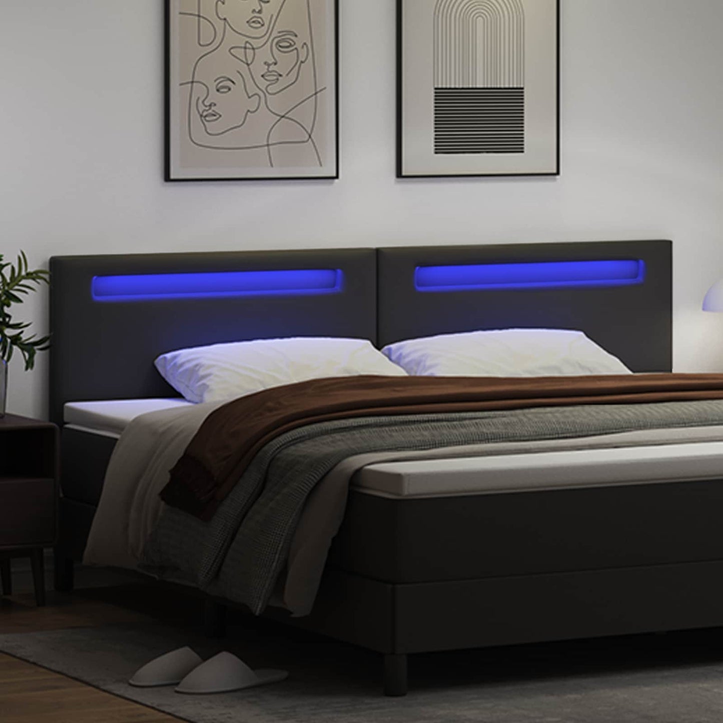 vidaXL LED Kopfteil Schwarz 200 cm Kunstleder