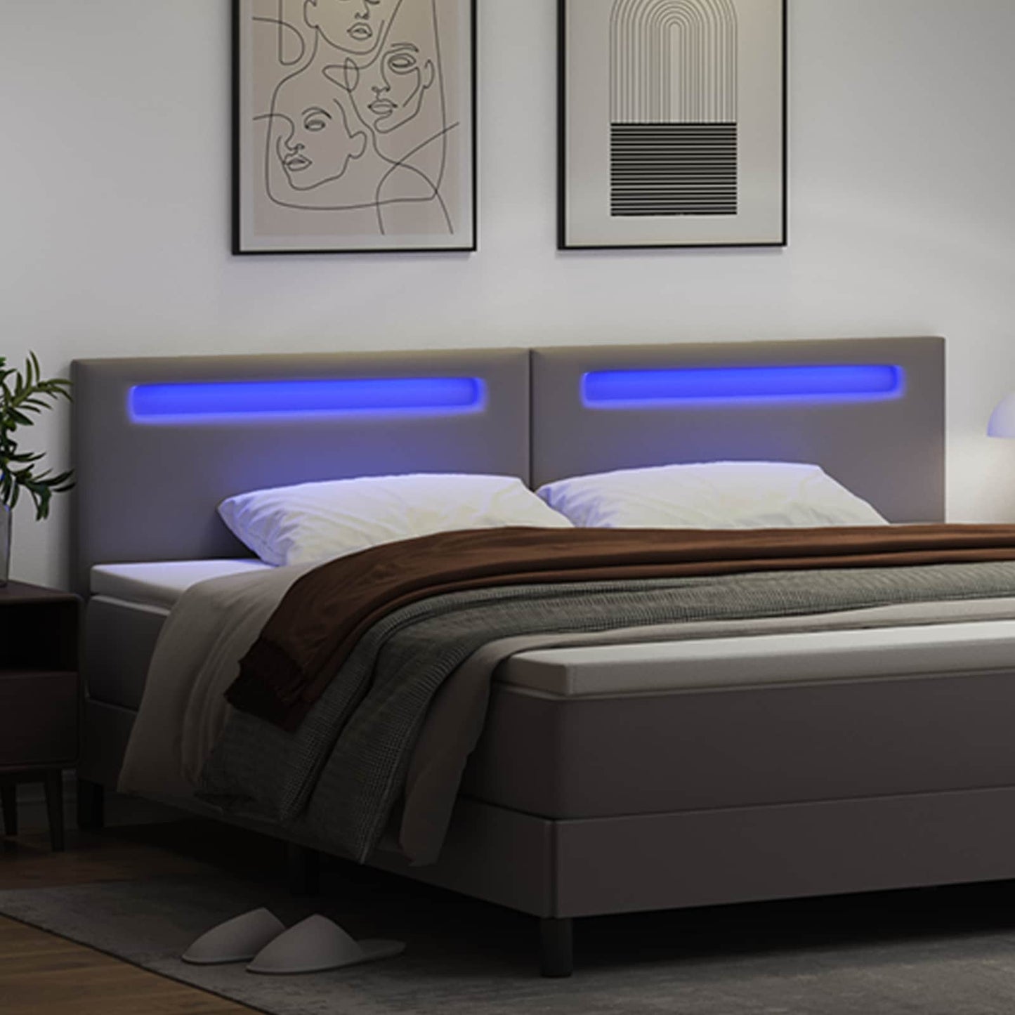 vidaXL LED Kopfteil Grau 200 cm Kunstleder