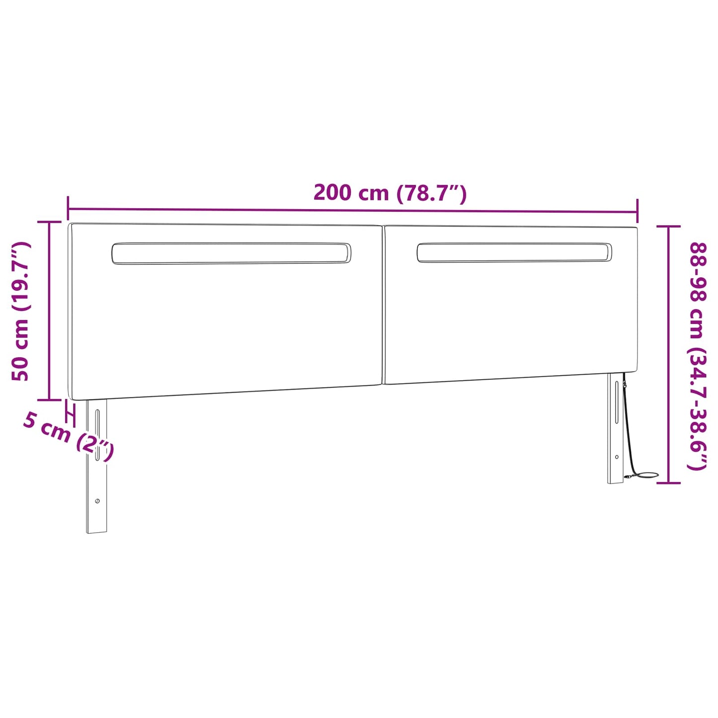 vidaXL LED Kopfteil Grau 200 cm Kunstleder