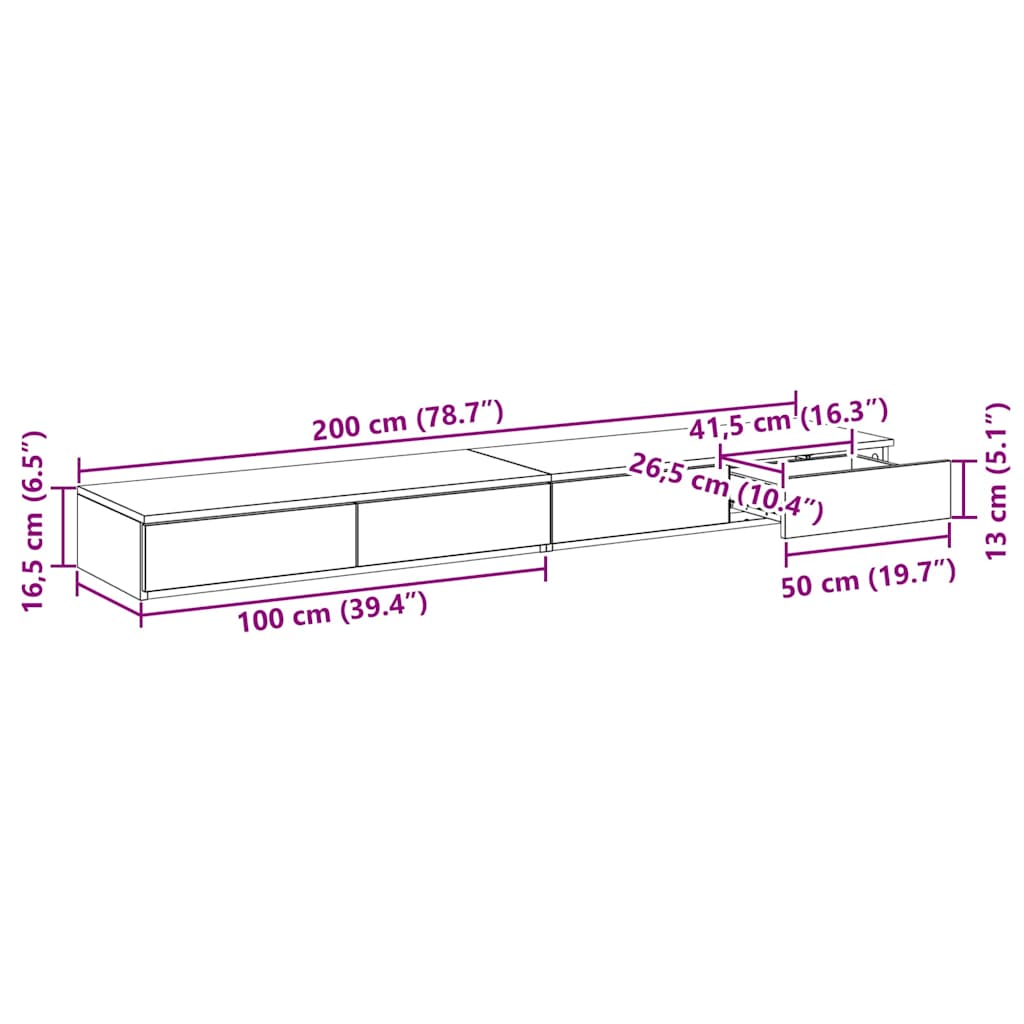 vidaXL Bettschubladen Sonoma-Eiche 200 x 36,5 x 16,5 cm Holzwerkstoff