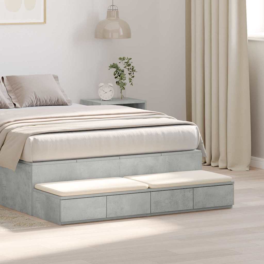 vidaXL Bettschubladen Beton Grau 120 x 36,5 x 16,5 cm Holzwerkstoff