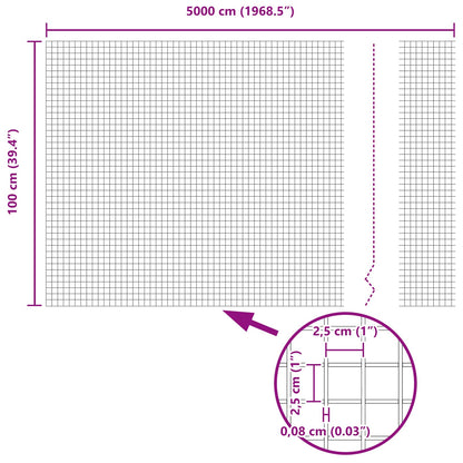 vidaXL Geschweißter Drahtzaun Silber 1 x 50 m