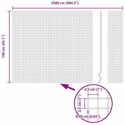 vidaXL Geschweißter Drahtzaun Grau 1,4 x 25 m
