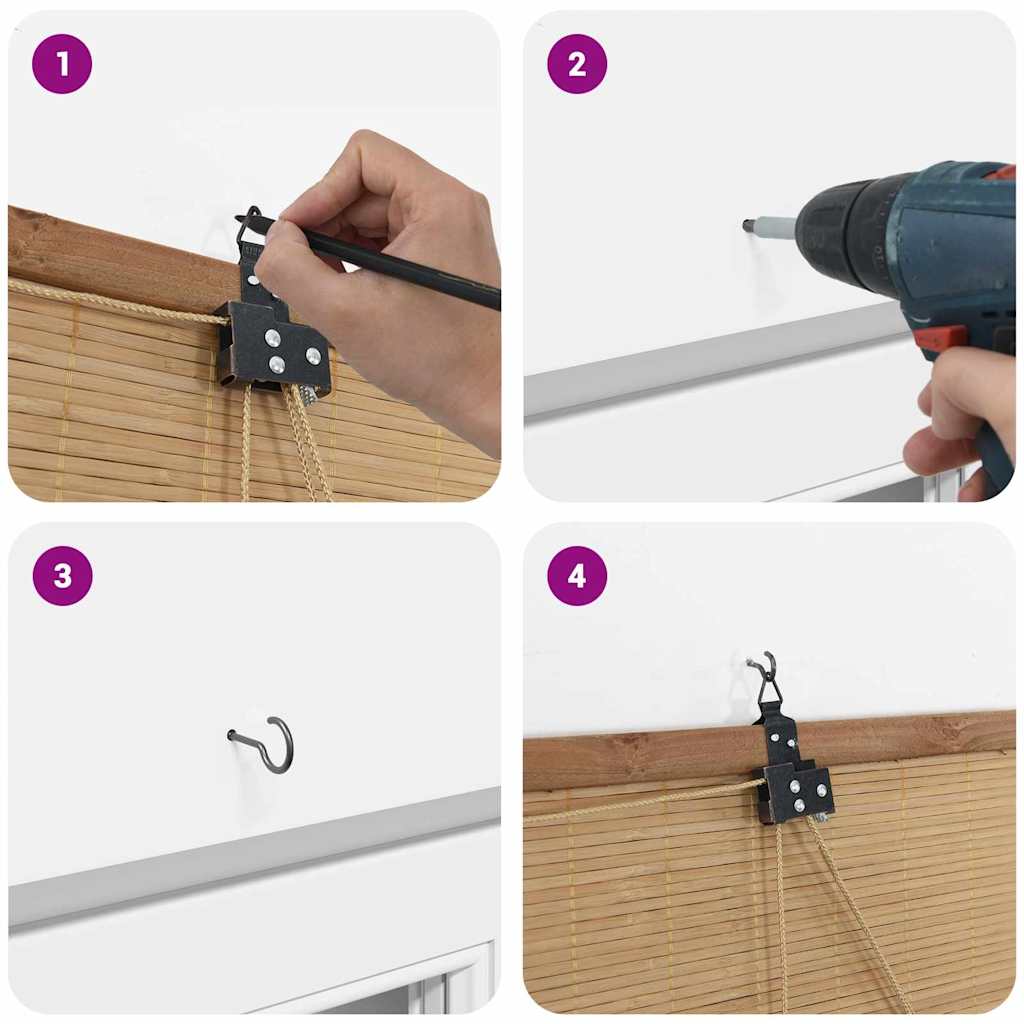 Rollo mit Vorhängen Braun 60 x 160 cm Bambus