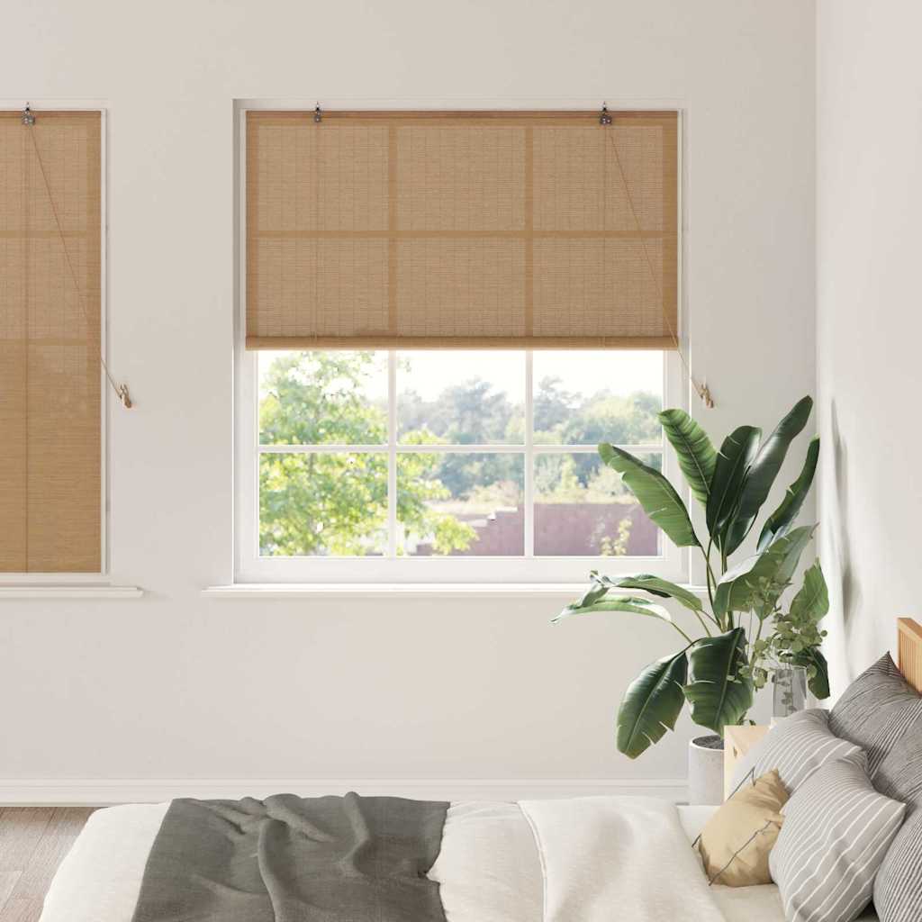 vidaXL Rollo mit Vorhängen Braun 150 x 160 cm Bambus