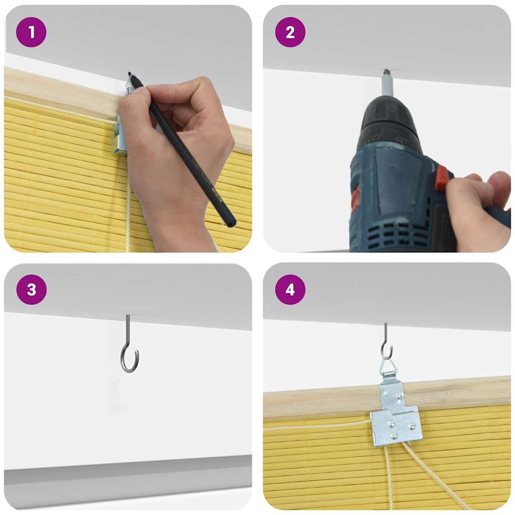 Rollo mit Vorhängen Gelb 90 x 160 cm Bambus