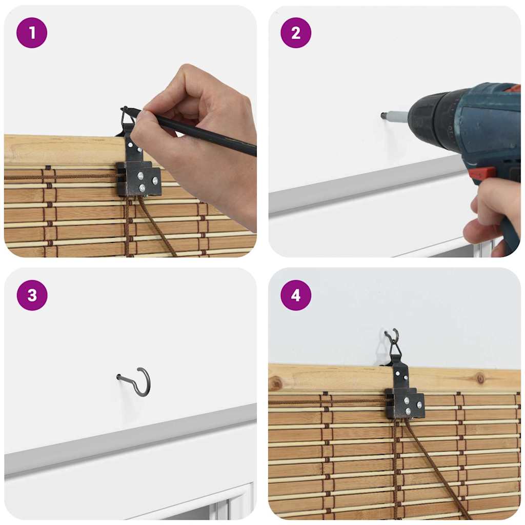 Rollo mit Vorhängen Natur 150 x 220 cm Bambus