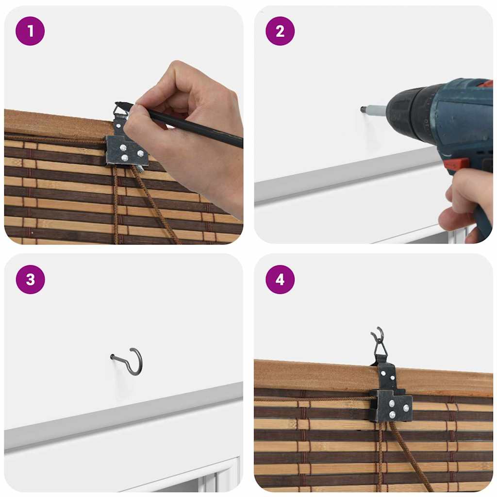 Rollo mit Vorhängen Braun 140 x 220 cm Bambus