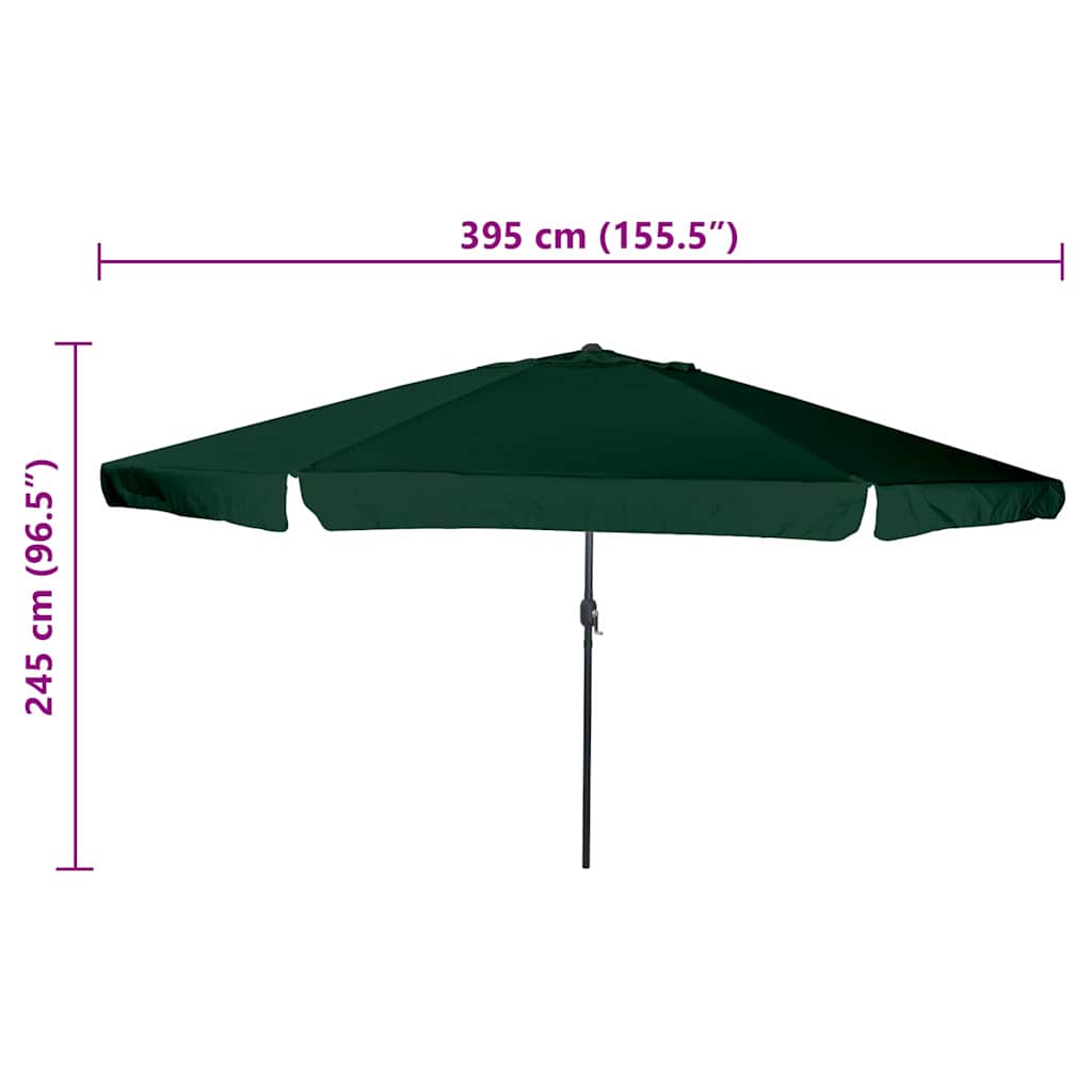 vidaXL Garten-Sonnenschirm Grün 395 x 395 x 245 cm Polyester und Stahl