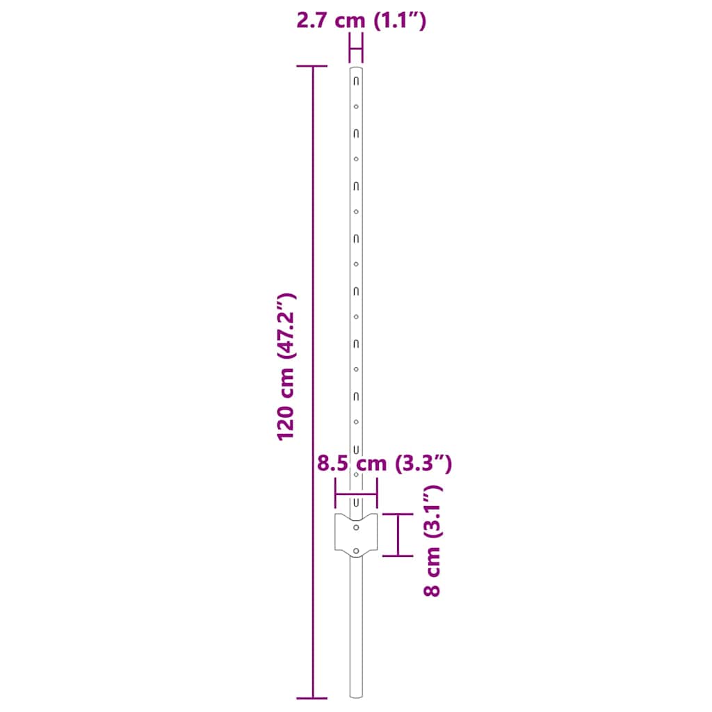 Zaunpfosten 22 pcs Silber 120 cm Stahl