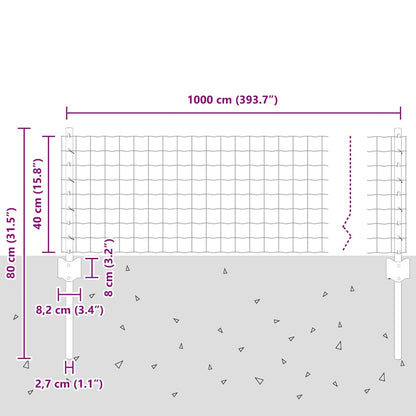 vidaXL Zaun mit Pfosten Grün 0,4 x 10 m Stahl und PVC