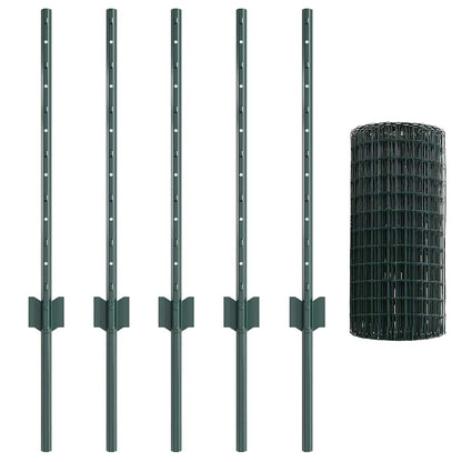 vidaXL Zaun mit Pfosten Grün 0,6 x 10 m Stahl und PVC