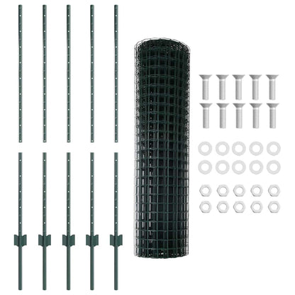 vidaXL Zaun mit Pfosten Grün 1,2 x 10 m Stahl und PVC