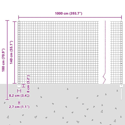 vidaXL Zaun mit Pfosten Grün 1,4 x 10 m Stahl und PVC