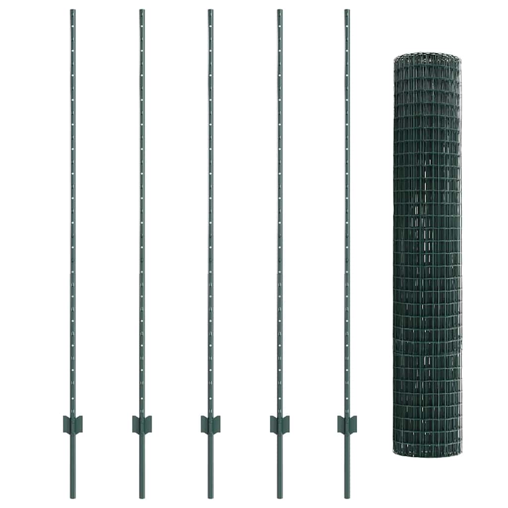 vidaXL Zaun mit Pfosten Grün 1,6 x 10 m Stahl und PVC