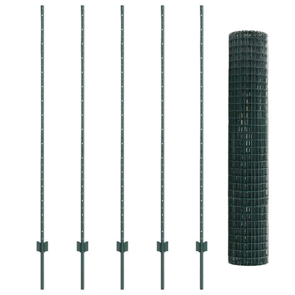 vidaXL Zaun mit Pfosten Grün 1,6 x 10 m Stahl und PVC