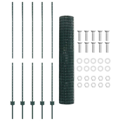 vidaXL Zaun mit Pfosten Grün 1,6 x 10 m Stahl und PVC