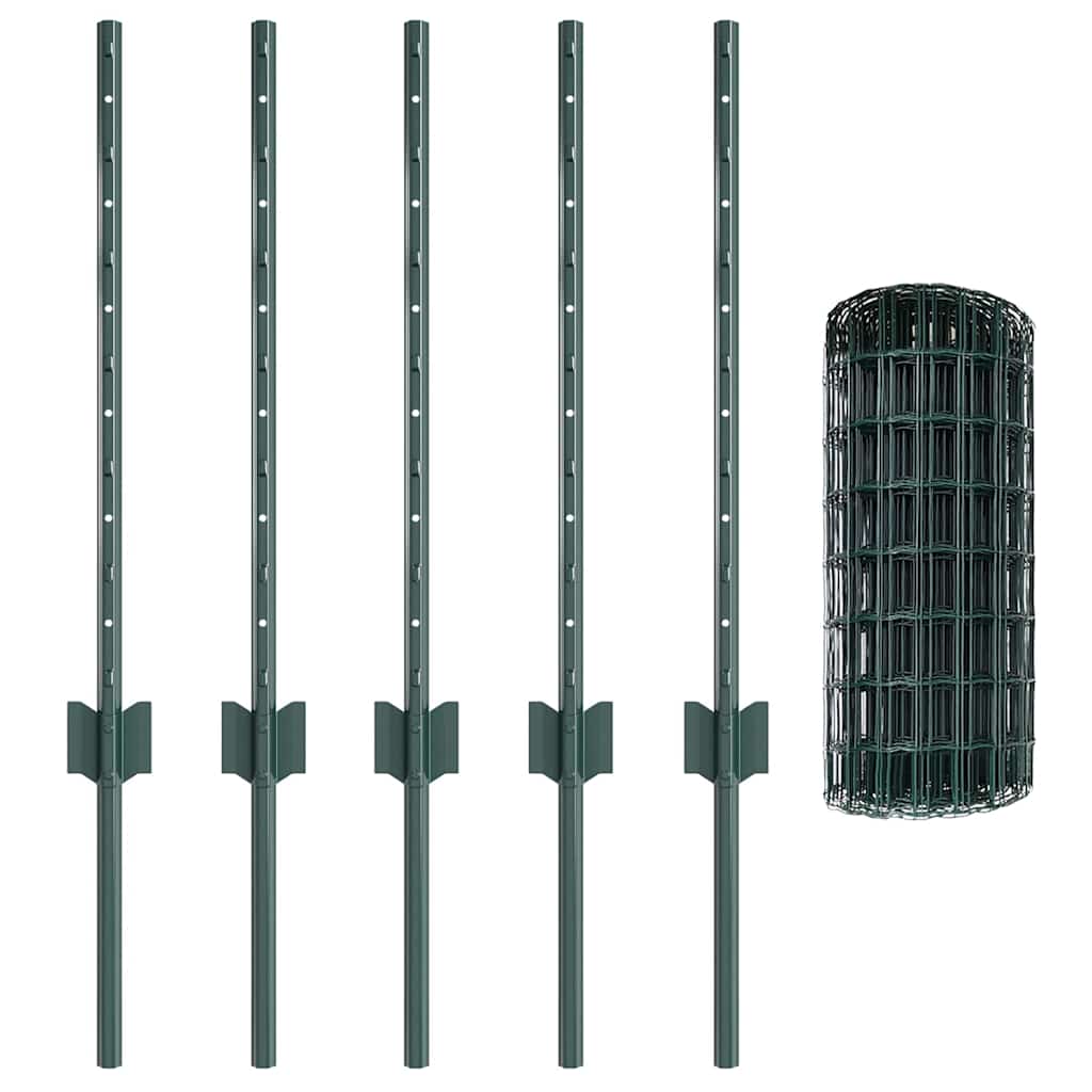 vidaXL Zaun mit Pfosten Grün 0,6 x 10 m Stahl und PVC