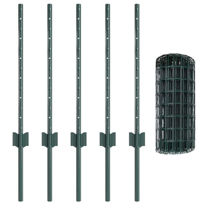 vidaXL Zaun mit Pfosten Grün 0,6 x 10 m Stahl und PVC