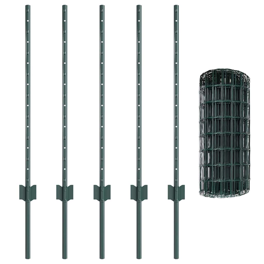 vidaXL Zaun mit Pfosten Grün 0,8 x 10 m Stahl und PVC