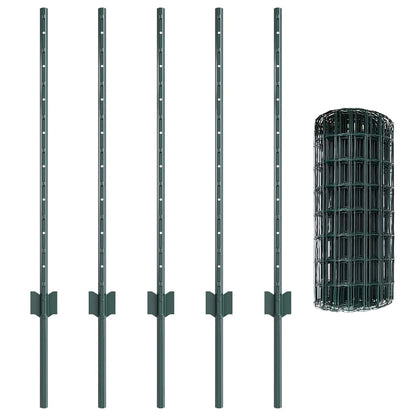 vidaXL Zaun mit Pfosten Grün 0,8 x 10 m Stahl und PVC