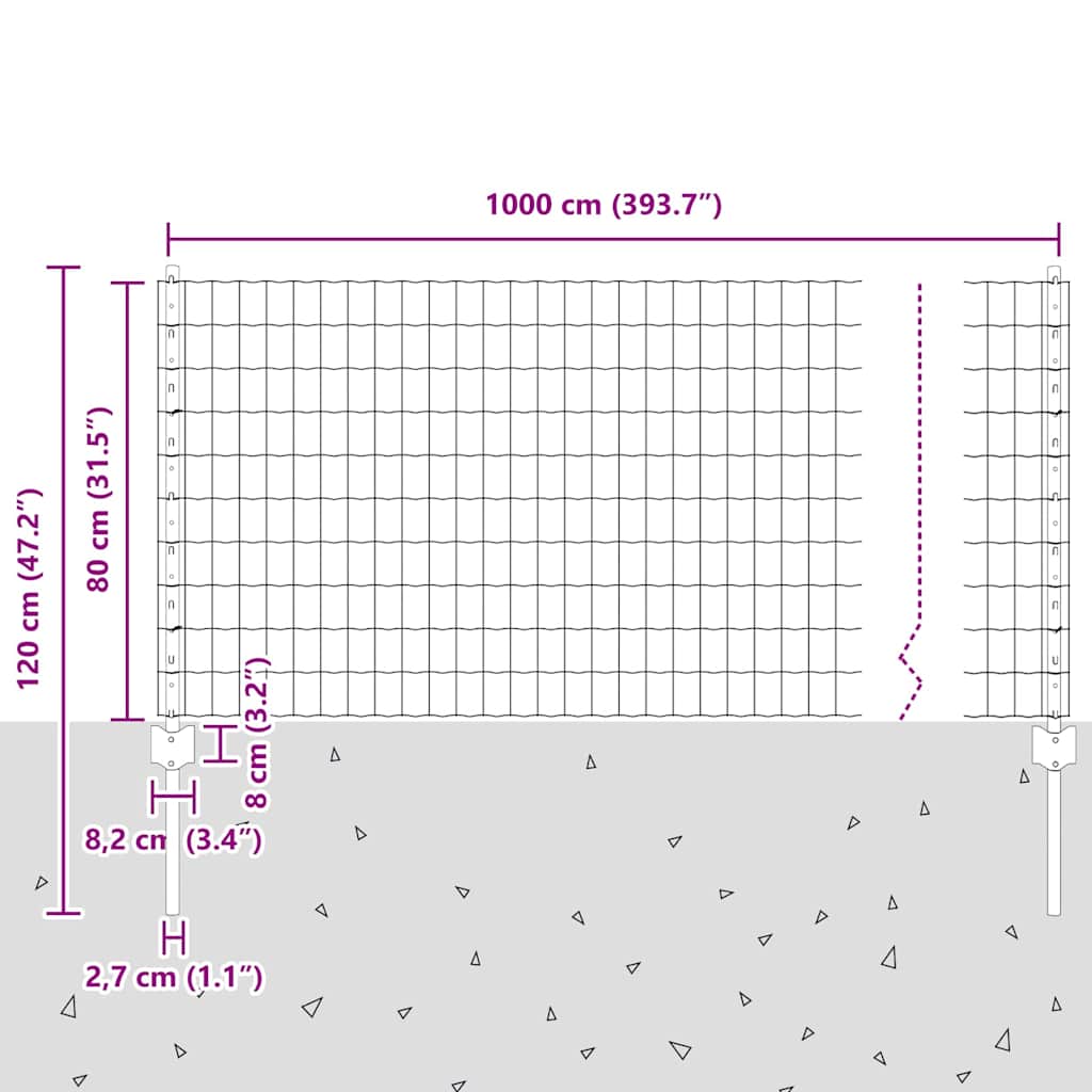 vidaXL Zaun mit Pfosten Grün 0,8 x 10 m Stahl und PVC