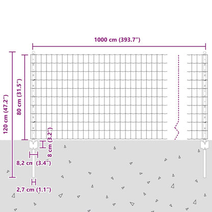 vidaXL Zaun mit Pfosten Grün 0,8 x 10 m Stahl und PVC