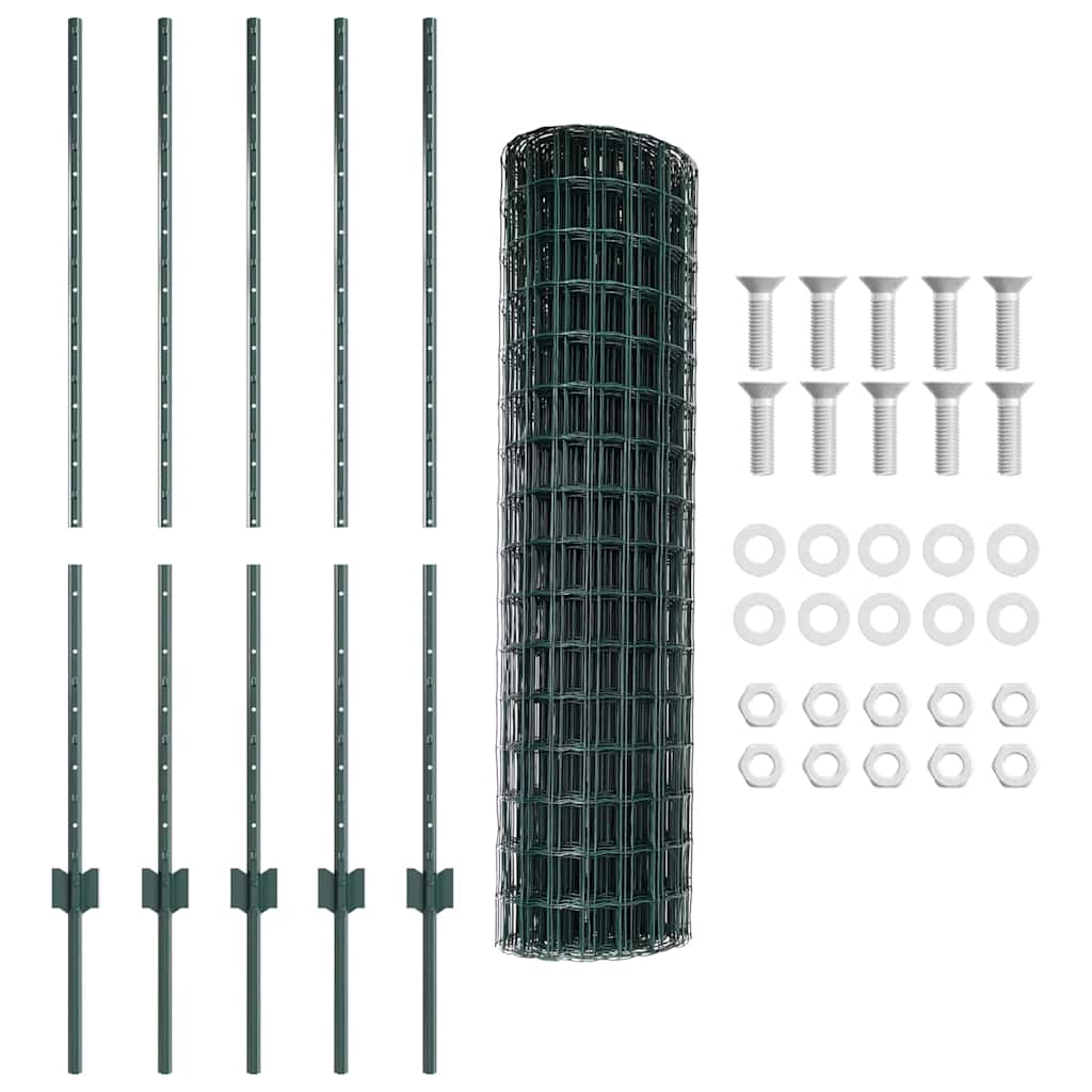 vidaXL Zaun mit Pfosten Grün 1,2 x 10 m Stahl und PVC