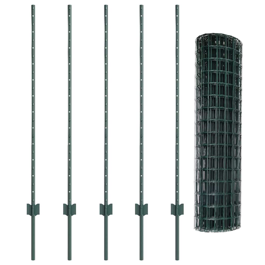 vidaXL Zaun mit Pfosten Grün 1,2 x 10 m Stahl und PVC
