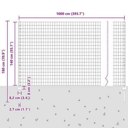 vidaXL Zaun mit Pfosten Grün 1,4 x 10 m Stahl und PVC