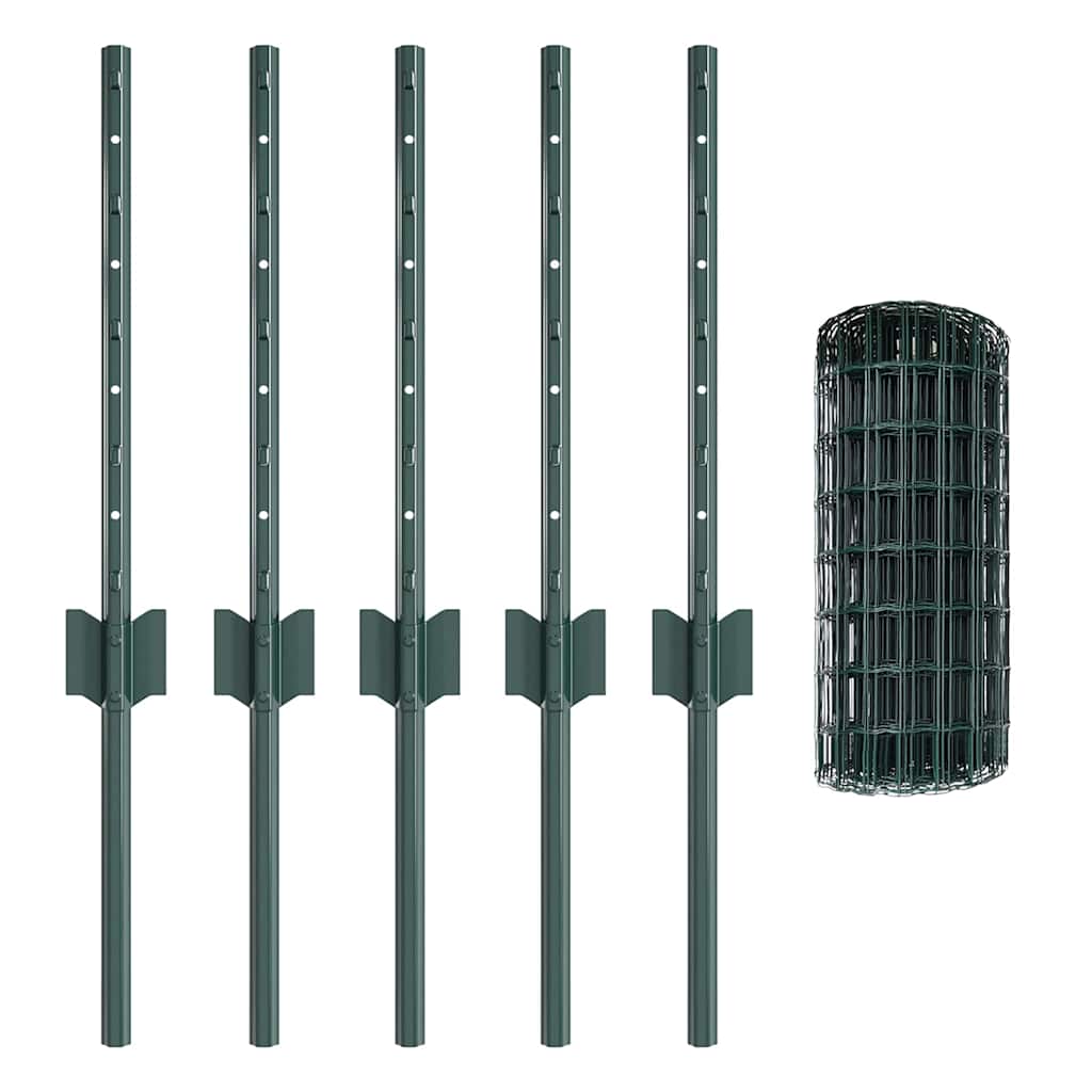 vidaXL Zaun mit Pfosten Grün 0,4 x 10 m Stahl und PVC