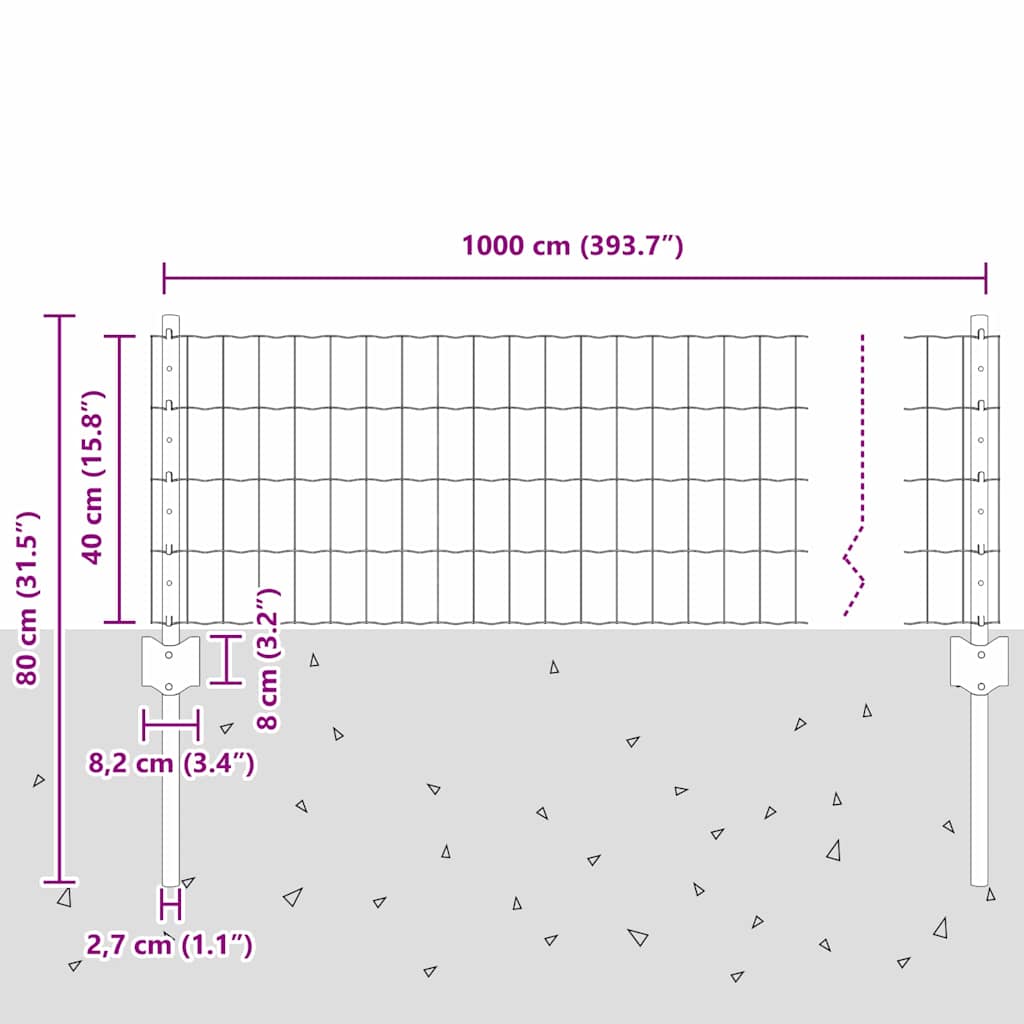 vidaXL Zaun mit Pfosten Grün 0,4 x 10 m Stahl und PVC